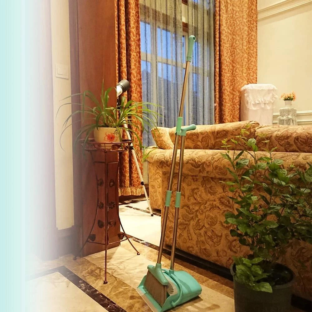 Broom and Dustpan Set Lightweight Upright Lobby Broom and Dust Pan Combo with...