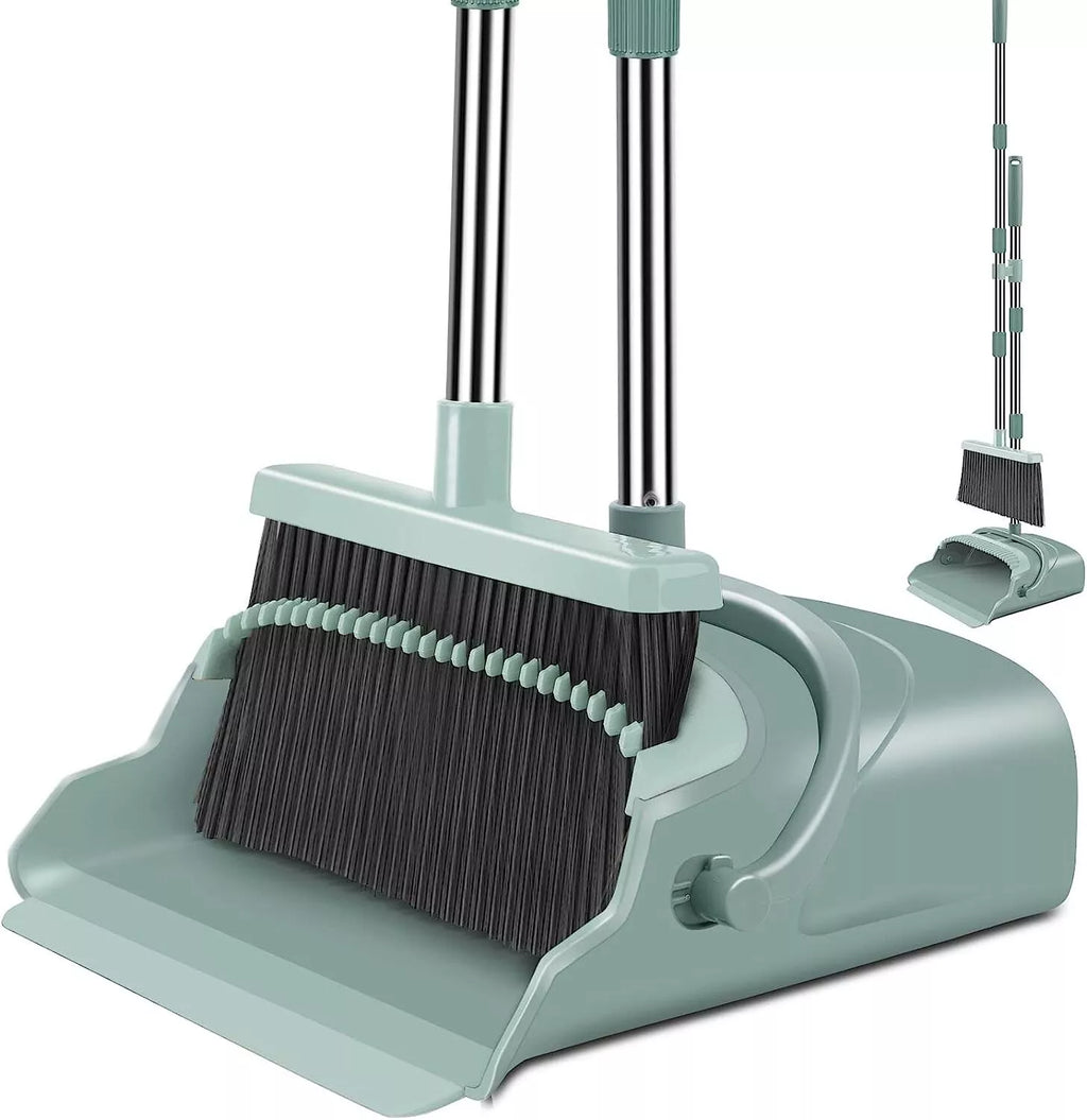 Upgrade Broom and Dustpan Set with Long Handle Broom and Stiff Broom Dust pan