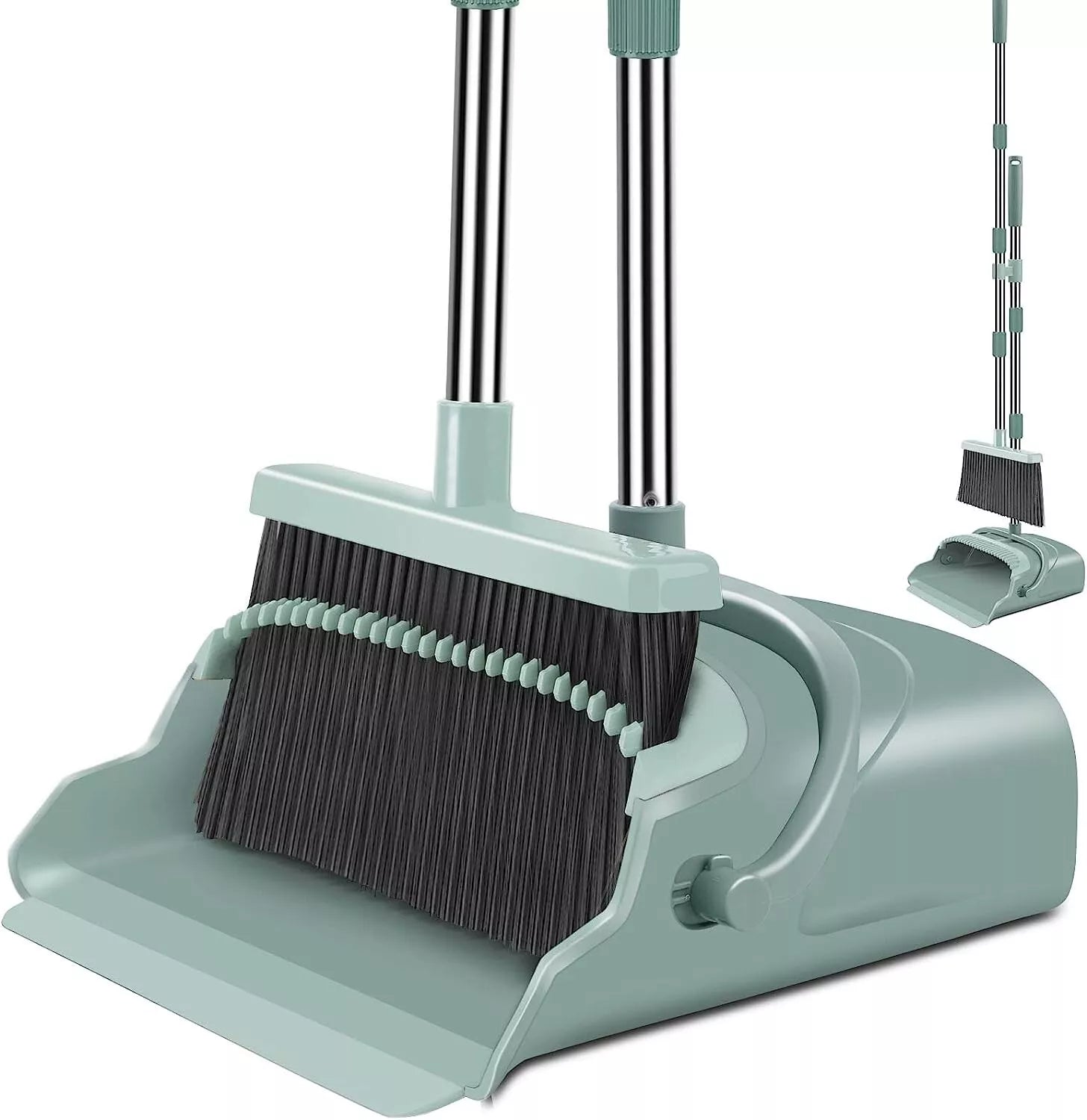 Upgrade Broom and Dustpan Set with Long Handle Broom and Stiff Broom Dust pan