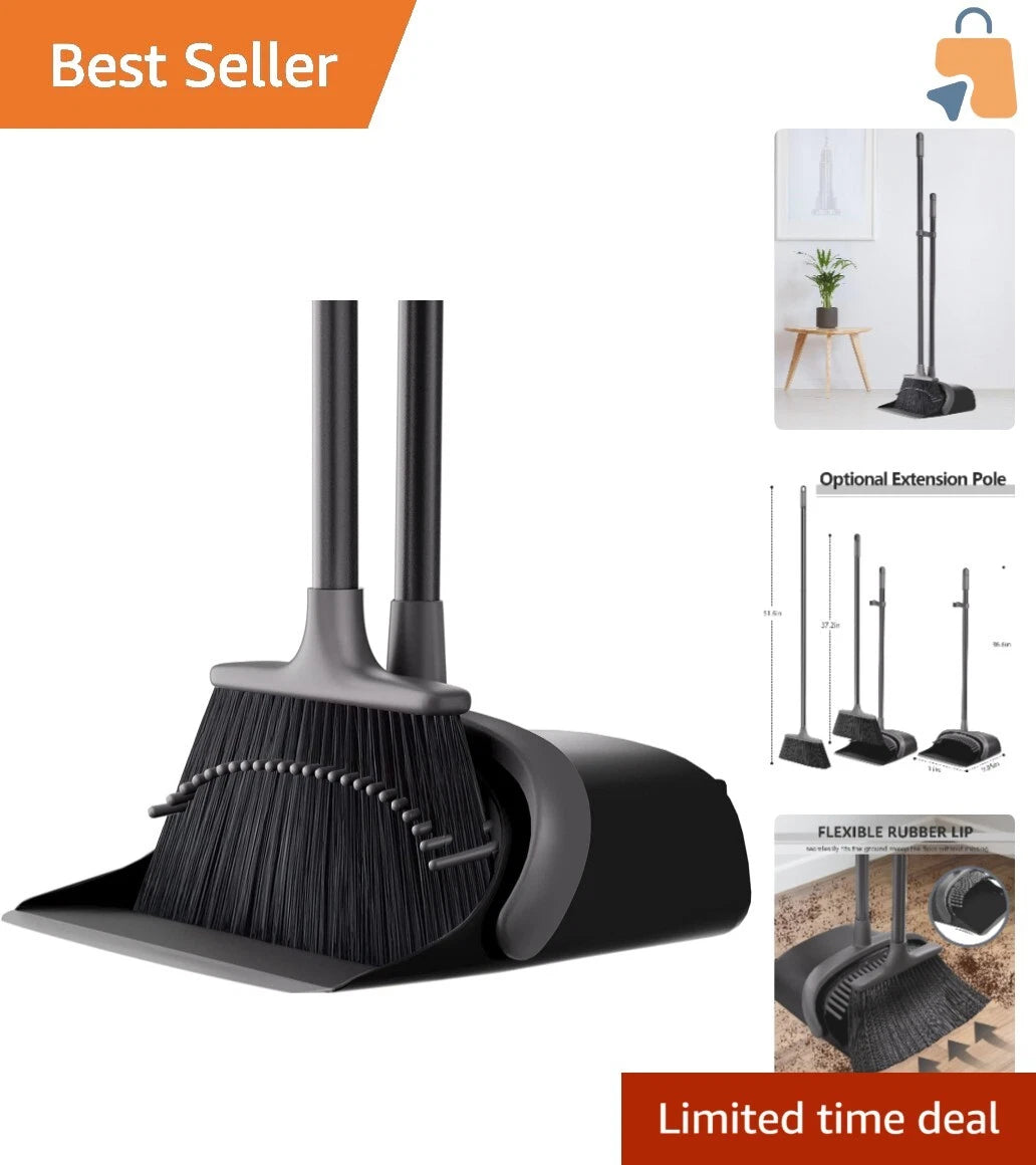 Durable 52'' Long Handle Broom and Dustpan Set with Comb Design for Pet Hair