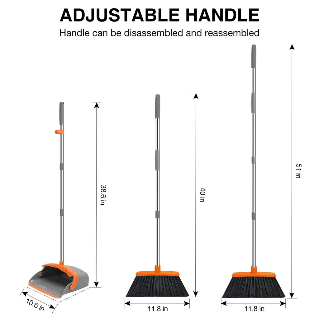 Long Handled Broom and Dustpan Set for Home Kitchen Office Hall Floor