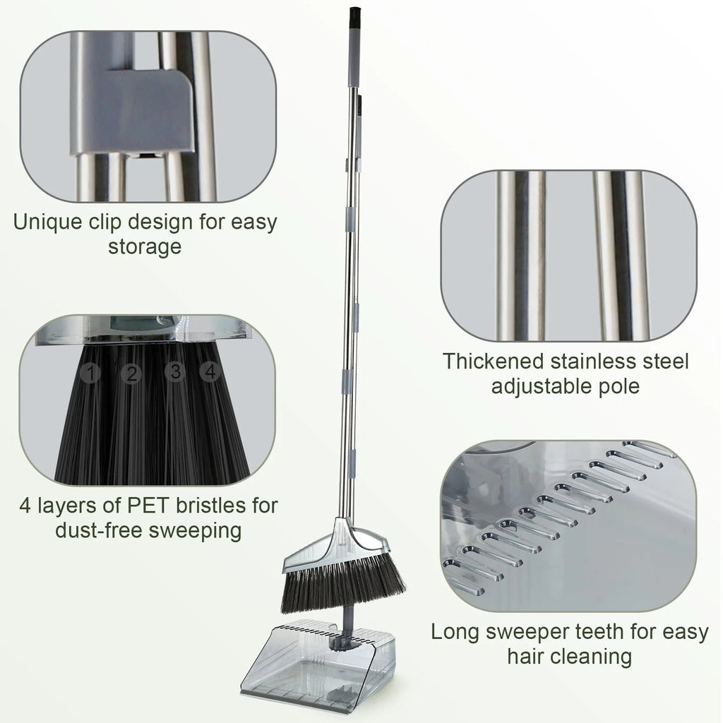 Broom with Dustpan Combo and Set Long Handle Kitchen Brooms and Brush Standing