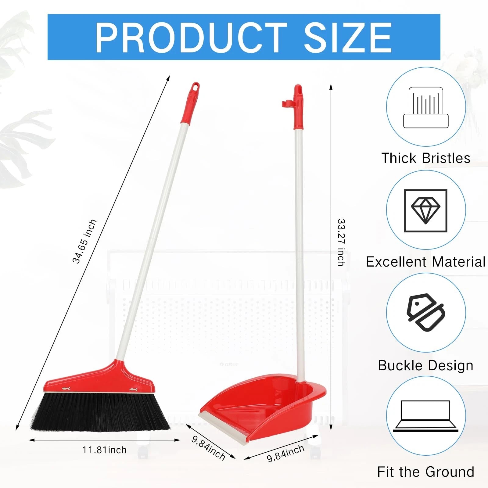 Set of 8 Long Handle Broom and Dustpan Upright Standing Combo for Floor Cleaning