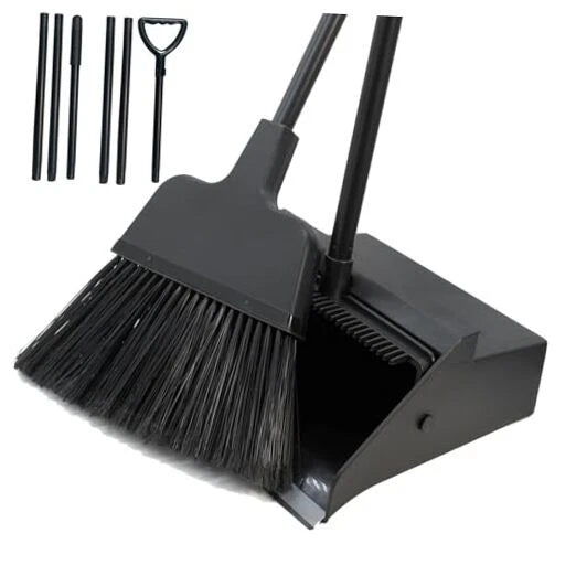 Broom with Dustpan Combo Set Outdoor Upright Dustpan and Broom Set with Long
