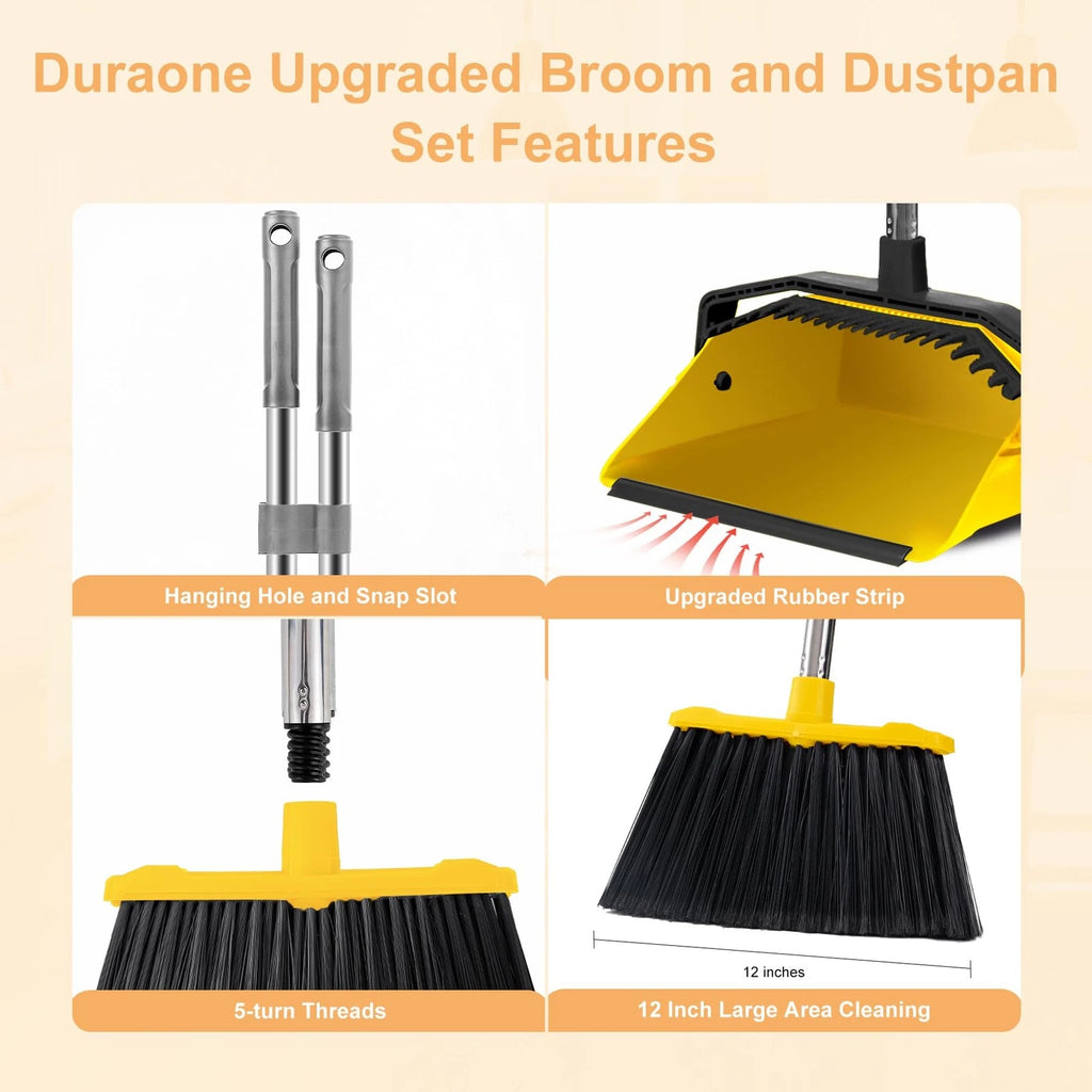 3-Pack Commercial Broom and Dustpan Combo Set, Industrial 51'' Broom and Dust...