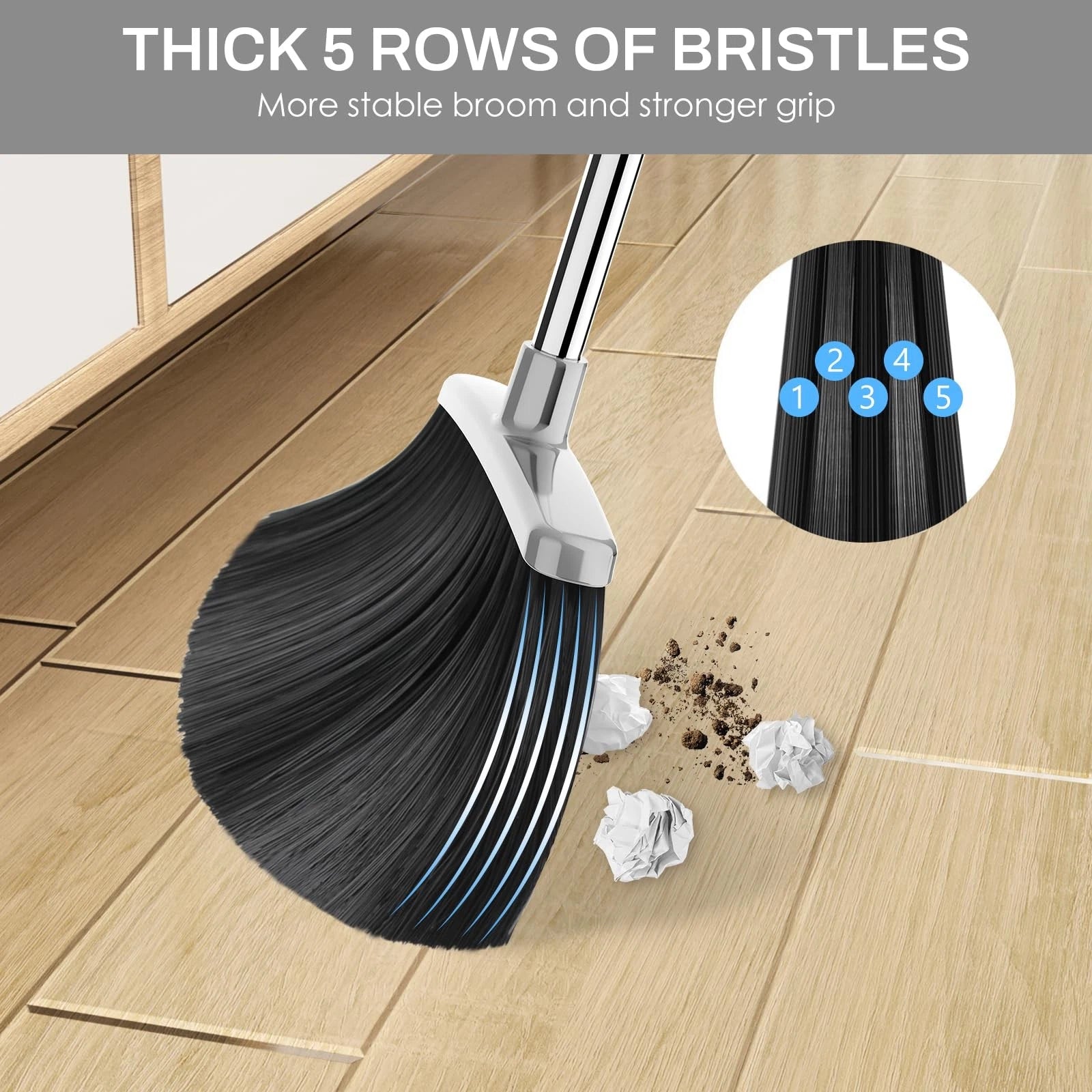 New and Dustpan Set for Home, 51in Long Adjustable Handle Angle Broom Combo with