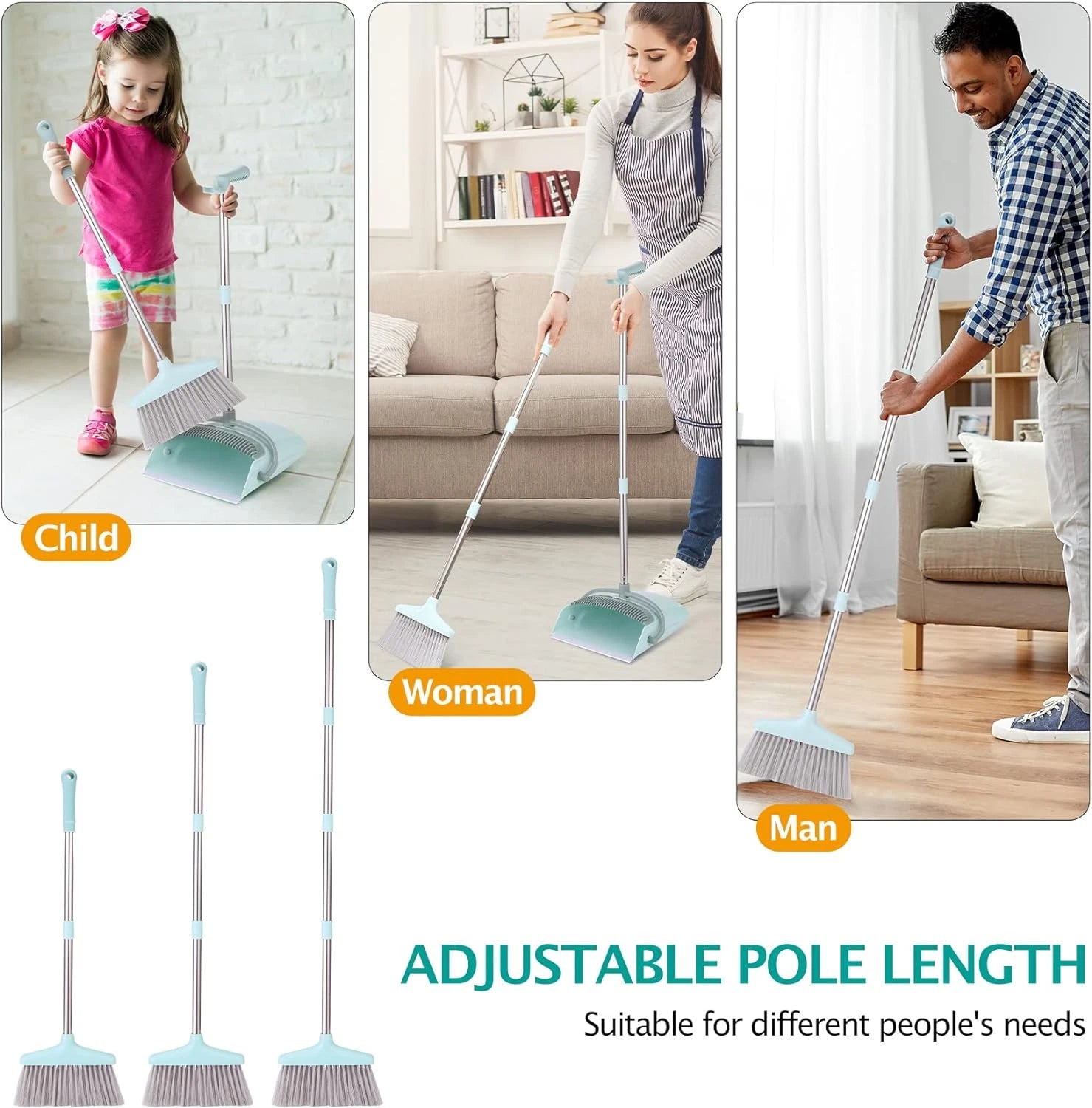 Broom and Dustpan Set for Home, Broom with Dustpan Cleaning Teeth Combo Set, Ind