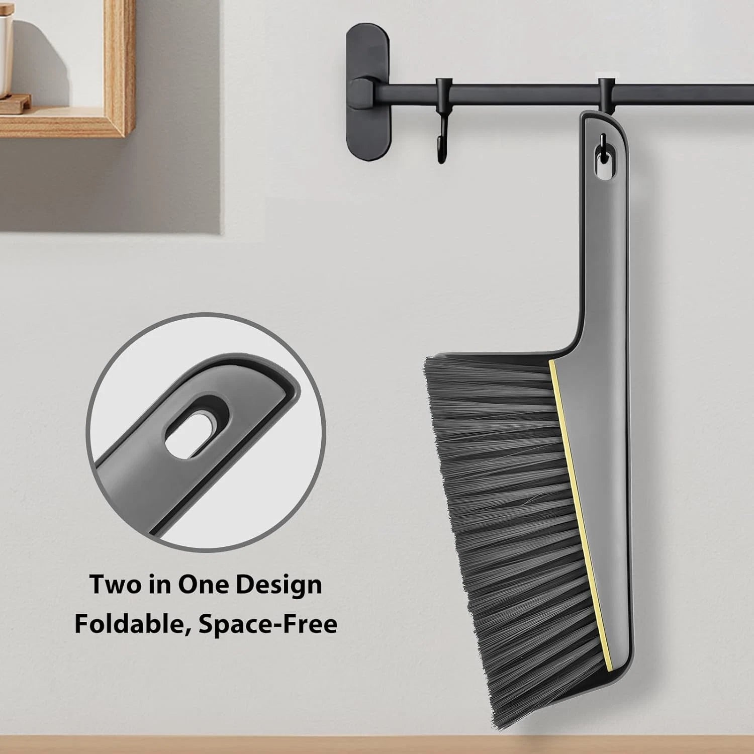 Mini Broom and Dustpan Set Handheld Small Brush Compact Portable Gray