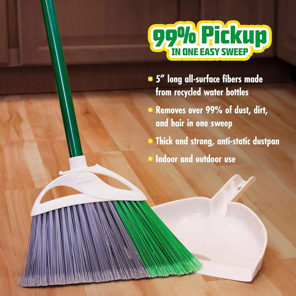 USA-Made Precision Broom & Dustpan Set - Flagged Bristles for Tough Dirt Removal