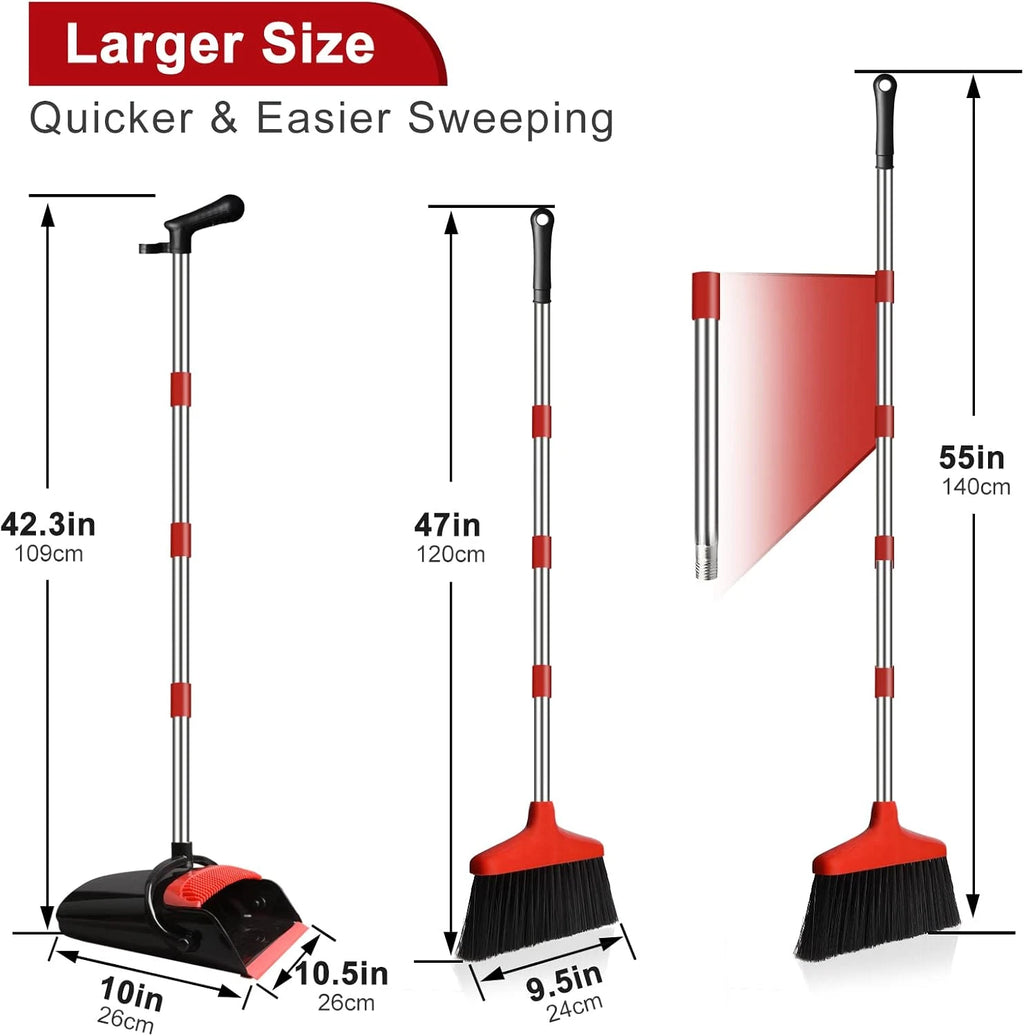 Upright Broom and Dustpan Set for Home, 55" Long Handle Combo, Indoor Sweep for