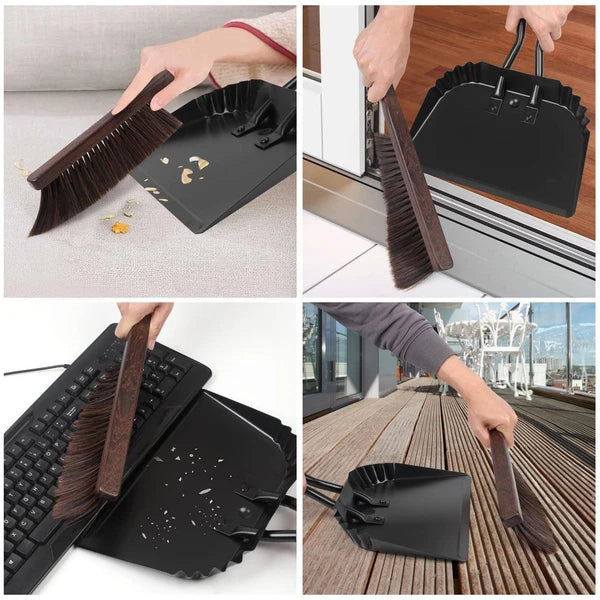 Dustpan and Brush Set-Handheld Angled and Broom Whisk Wood Mini pans Heavy Duty