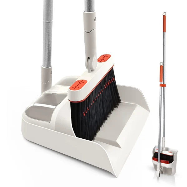 Broom and Dustpan Set Long Handle Lightweight 180° Rotating Upright Standing