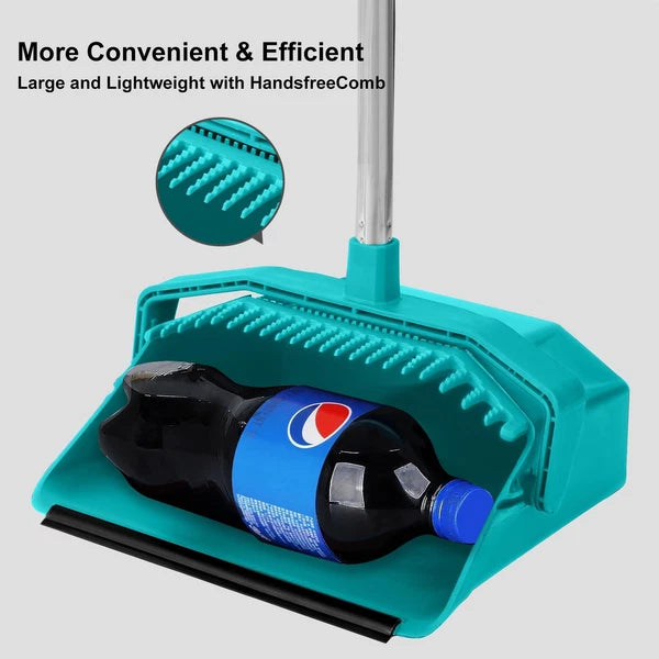 Upgrade Broom And Dustpan Set With 51'' Long Handle Large Upright Brooms And Dus