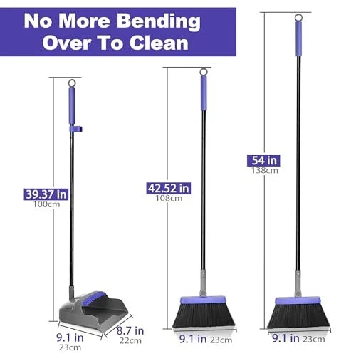 Collapsible Broom with Dustpan Combo, 54 Inch Long Handle Soft Bristle 180