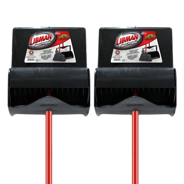 919 Lobby Dust Pan and Broom Set (Open Lid), Black/Red (Pack of 2)
