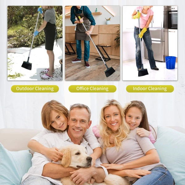 Broom and Dustpan Set for Home with 54"Long Handle Upright and Lightweight