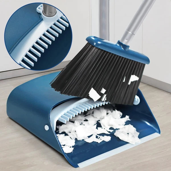 Standing Dustpan and Broom Set with 52" Long Extendable Handle for Home, Indo...