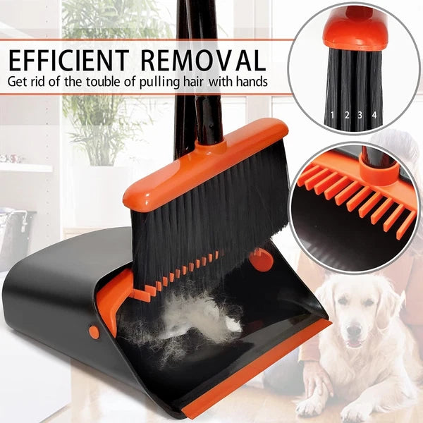 Broom and Dustpan Set for Home, Long Handle Lightweight Indoor Broom Set Heav...