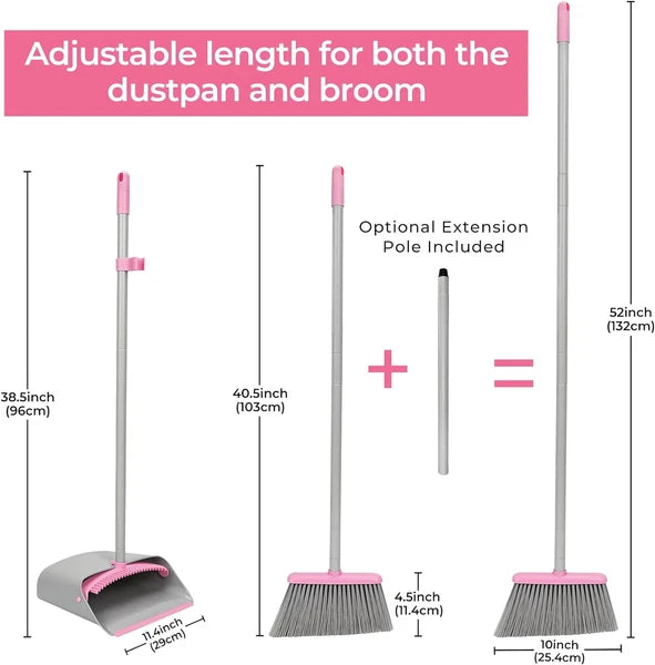 Pink Broom with Dustpan Combo Set，52" Brooms for Sweeping Indoor Broom and Dustp