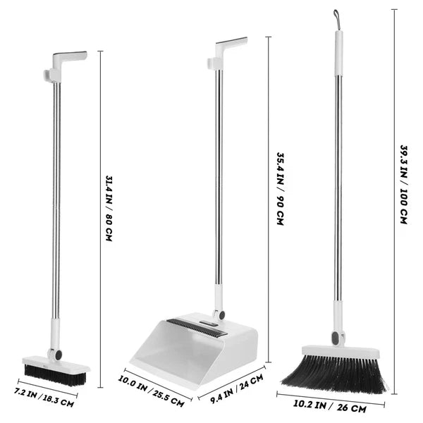 3 in 1 Broom and Dustpan Set, Foldable, Multi-Functional for Home Cleaning