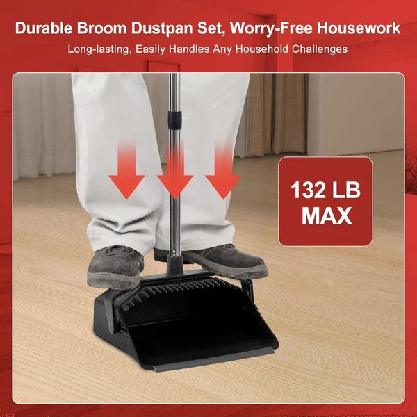 3-Pack Long Handle Broom & Dustpan Set - Perfect for Commercial Cleaning