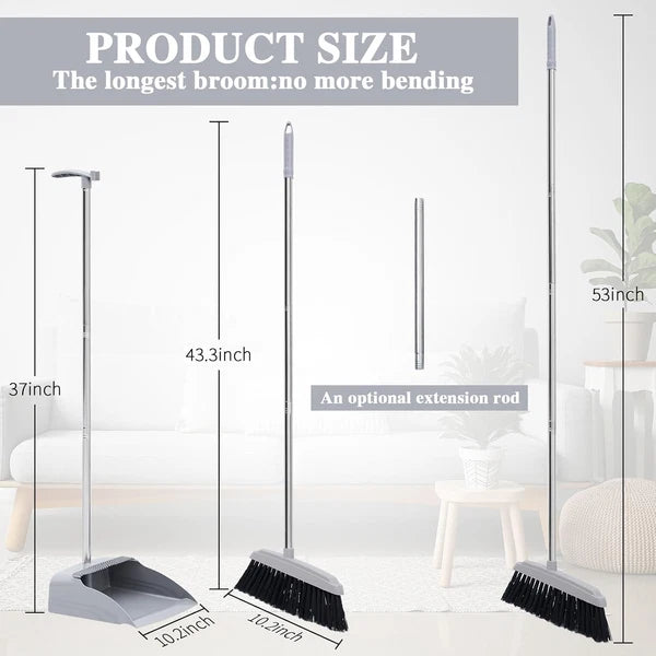 8 Set 16 Pcs Broom and Dustpan Set 53 Inch Broom with Dustpan Combo with Long Ha