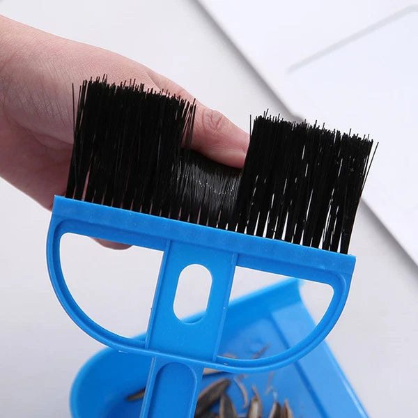 (Blue)Small Hand Broom Dustpan Set Multifunctional Portable Table Top Brush