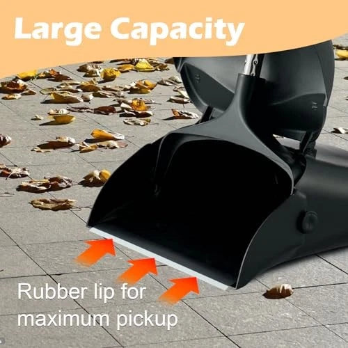 Outdoor Broom and Dustpan Set with Long Handle, Commercial Upright Standing