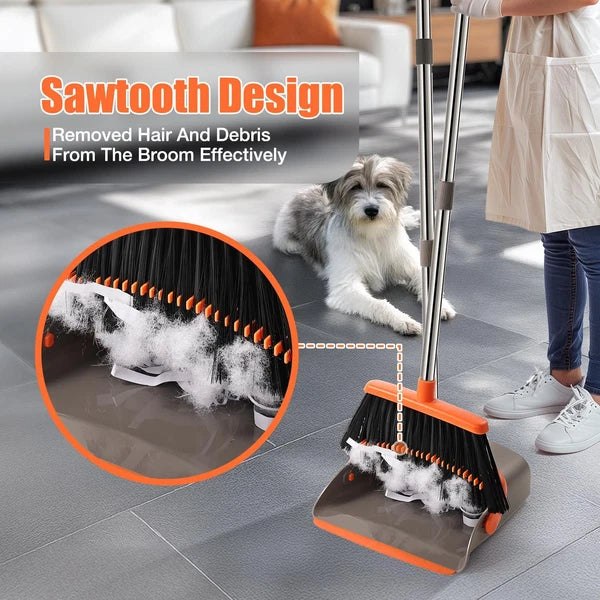 Upgrade Durable Broom and Dustpan Set with 52"Adjustable Long Handle Stand Combo