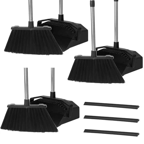 Broom with Dustpan Combo Set 3-Pack, Brooms and Dustpans Sets with Long