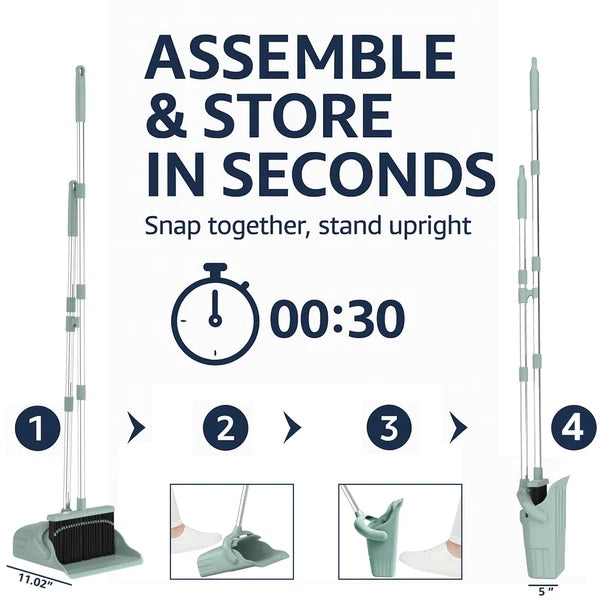 Pet Hair Broom & Dustpan Set – Long Handle 41–51″, TPR Edge, Self-Cleaning Du...