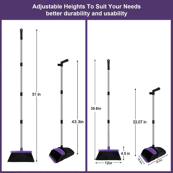 Broom with Dustpan Combo Set, 51" Household Dustpans and Normal, Purple