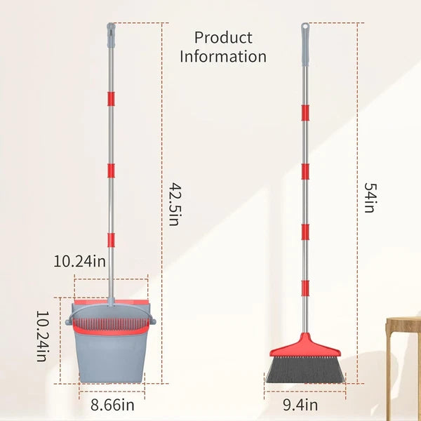 KOCOTONG 54" Long Adjustable Length Handle Broom with Dustpan Combo Set
