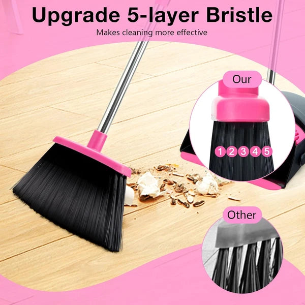 Broom and Dustpan Set, Long Handle Lightweight Dustpans with Broom Combo for Hom
