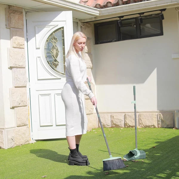 Broom and Dustpan Set for Home, Dust Pan with Long Handle, Broom with Dustpan