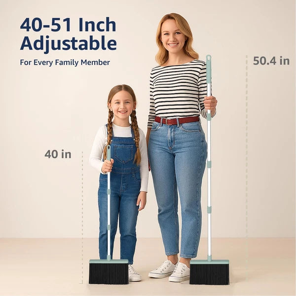 Pet Hair Broom & Dustpan Set – Long Handle 41–51″, TPR Edge, Self-Cleaning Du...