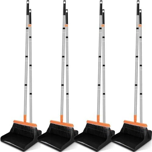 Broom and Dustpan Set, 4 Pack, 52" Long Handle Adjustable Broom with Dustpan