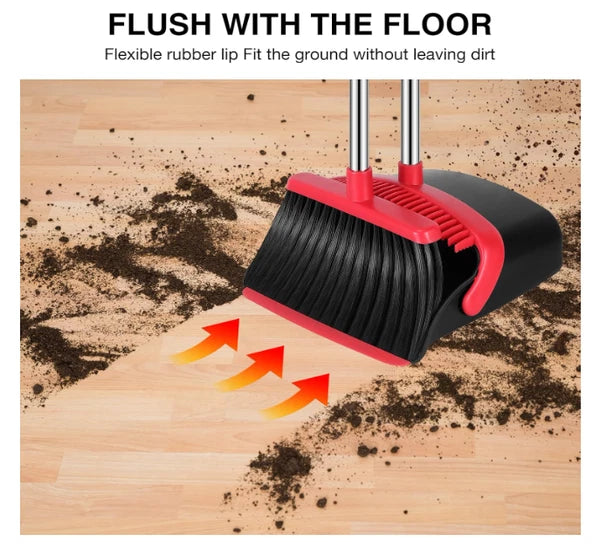 Broom and Dustpan Set 52 Inch Long Handle with Teeth Hair Removal Floor Cleaning