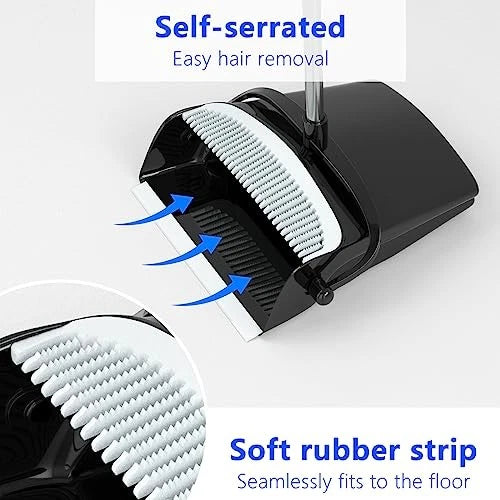 Broom with Dustpan Combo Set (54”) Long Handle Household Dust Black and Grey