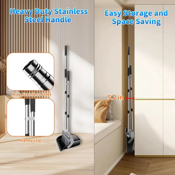 Broom with Dustpan Combo Set Broom and Dustpan Set Dust Pan with 51.2" Stainless