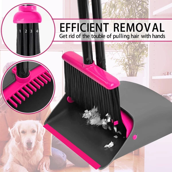Broom with Dustpan Combo Set, Long Handle Lightweight Indoor Broom Set, Uprig...