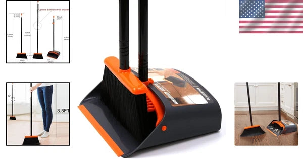 Elegant 52-Inch Long Handle Broom and Dustpan Set for Effortless Cleaning