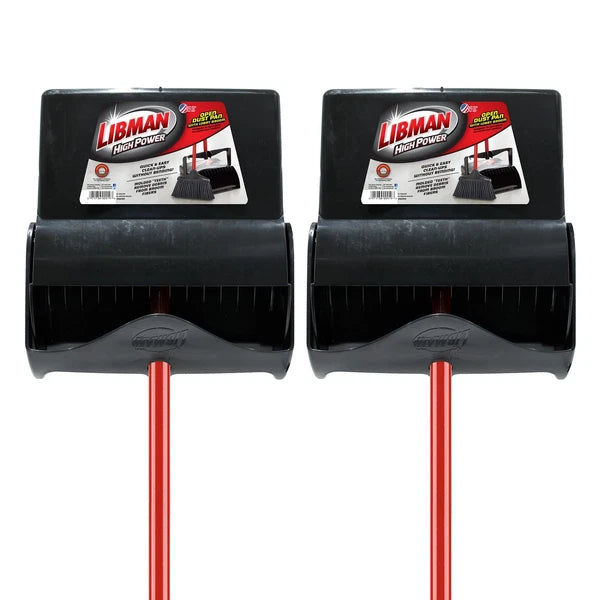 Pack of 2 Lobby Broom and Dustpan Set for Easy Cleanup in Black and Red