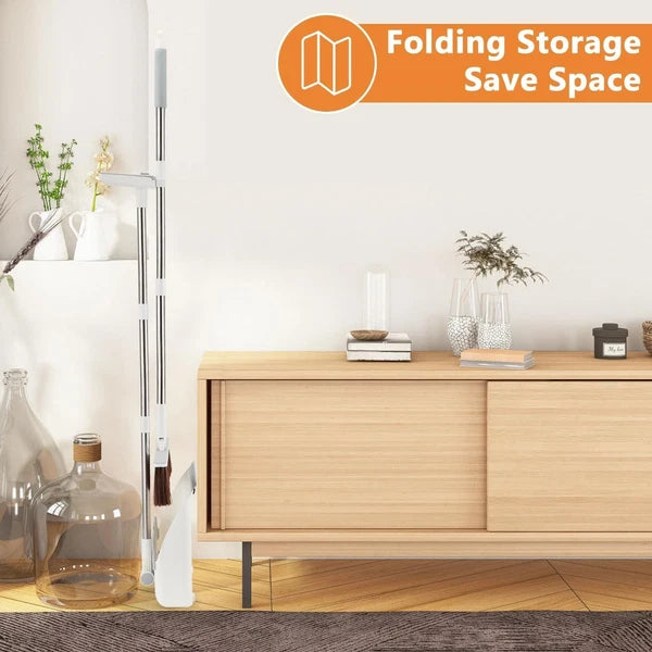 Long Handle Broom & Dustpan Set with Lint Roller for Indoor/Outdoor Use