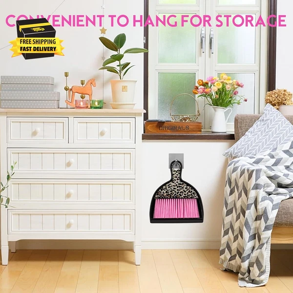 2PCS Mini Dustpan and Brush Set, Small Broom and Dustpan Set with Pink Leopard P