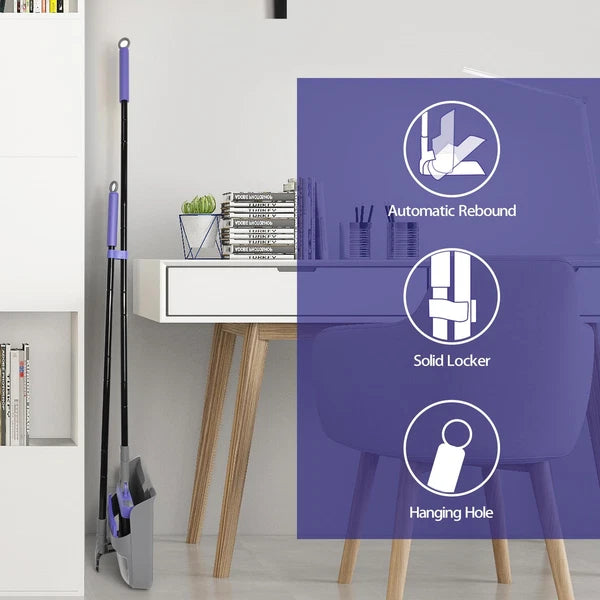 Collapsible Broom Dustpan Set Long Handle Soft Bristle Indoor Outdoor Swivel 54"