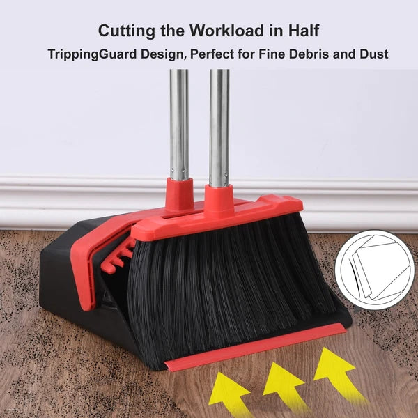 Upgrade Broom And Dustpan Set 51'' Sturdy Long Handle Large Upright Stand Up Bro