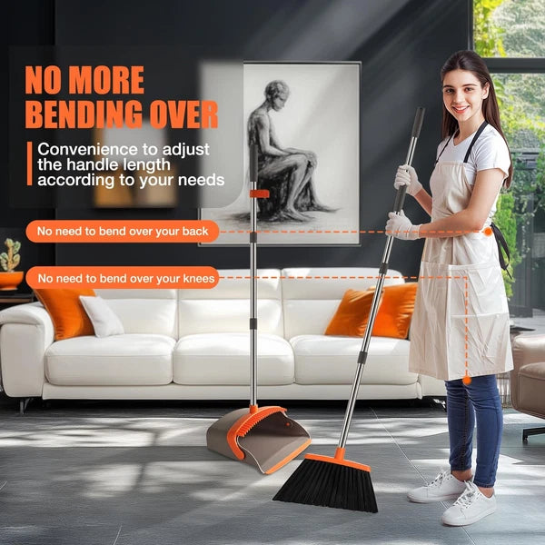Upgrade Durable Broom and Dustpan Set with 52"Adjustable Long Handle Stand Combo