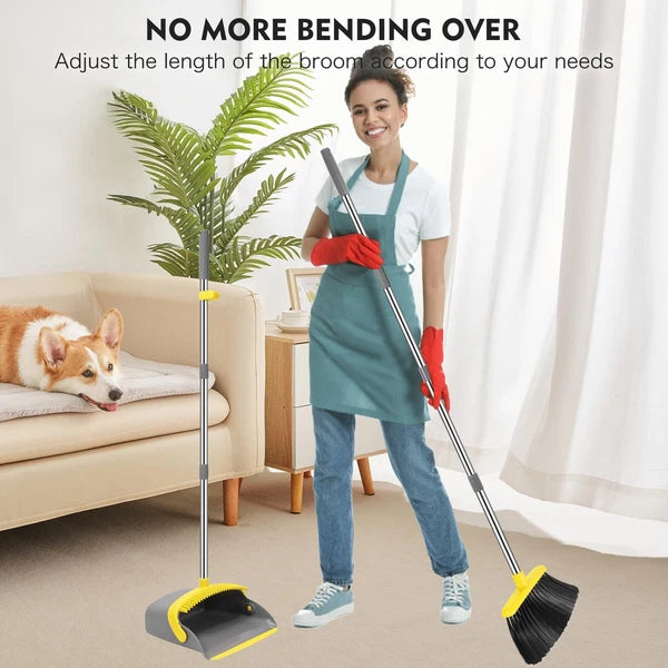 Broom and Dustpan Set, 55-in Long Adjustable Handle Broom Dustpan Combo with ...