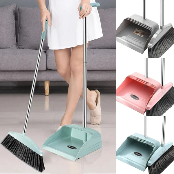 Broom And Dustpan Set Stand Up Broom And Dustpan With Teeth Lightweight Grand